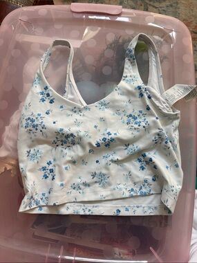 Gilly Hicks White Cropped Tank with Blue Floral Print